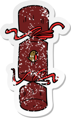 Bir insan tarafından çizilmiş Noel krakeri karikatürünün sıkıntılı çıkartması.