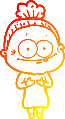 Bir insan tarafından çizilmiş mutlu, yaşlı bir kadının sıcak çizgi çizimi.