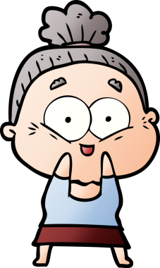 Bir insan tarafından çizilmiş mutlu yaşlı kadın çizgi filmi.