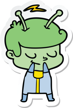 Kendinden emin bir uzay adamının insan tarafından çizilmiş çıkartması.