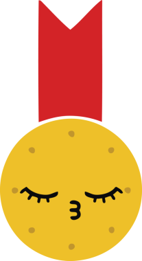 Bir insan tarafından çizilmiş altın madalyanın düz renkli retro karikatürü