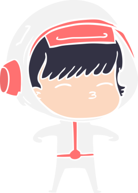 Düz renkli çizgi film meraklısı astronot bir insan tarafından çizilmiş.