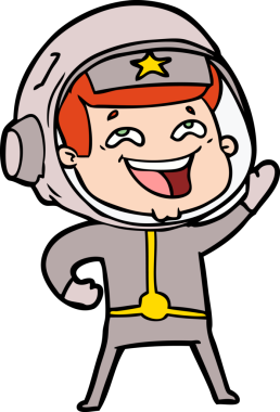 Bir insan tarafından çizilmiş gülen astronot çizgi filmi.