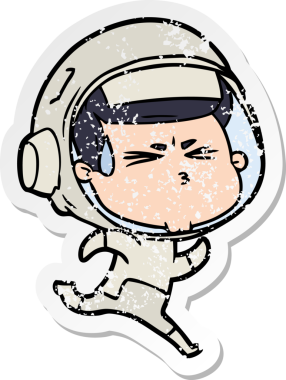 Bir insan tarafından çizilmiş stresli astronot karikatürü.