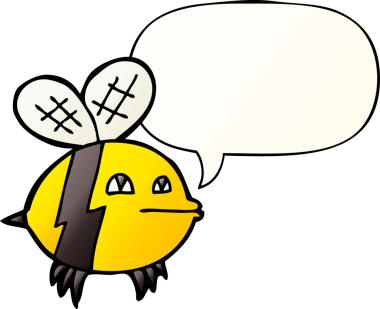 Bir insan tarafından çizilmiş, konuşma baloncuklu çizgi film arısı.