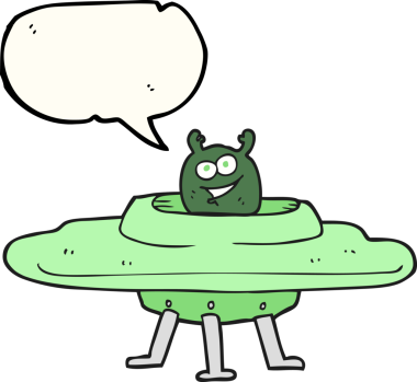 Bir insan tarafından çizilmiş serbest konuşma balonu çizgi film uzay gemisi