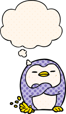 Çizgi roman tarzında bir insan tarafından çizilmiş düşünce baloncuğu olan penguen ayağı.