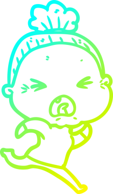 Bir insan tarafından çizilmiş kızgın yaşlı bir kadının soğuk çizgi çizimi.