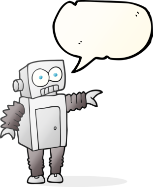 Bir insan tarafından çizilmiş serbest konuşma balonu karikatür robotu
