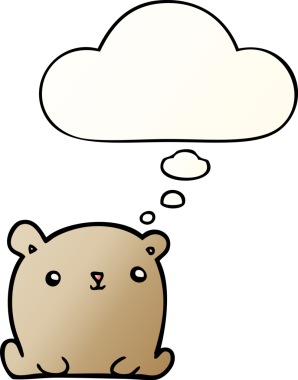 Bir insan tarafından çizilmiş yumuşak eğimli düşünce baloncuklu şirin çizgi film ayısı.