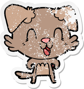 Bir insan tarafından çizilmiş, gülen bir köpeğin sıkıntılı çıkartması.