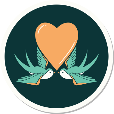 Geleneksel kırlangıç stili dövme çıkartması ve bir insan tarafından çizilmiş kalp.