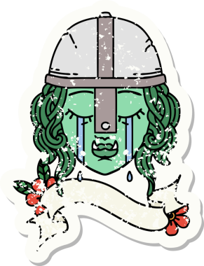 Bir insan tarafından çizilmiş ağlayan bir Ork savaşçı karakterinin grunge çıkartması.