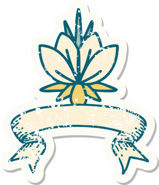 Bir insan tarafından çizilmiş nilüfer çiçeğinin pankartı olan eski bir etiket.