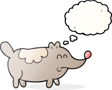 Bir insan tarafından çizilmiş serbest çizim balon karikatürü küçük şişman köpek