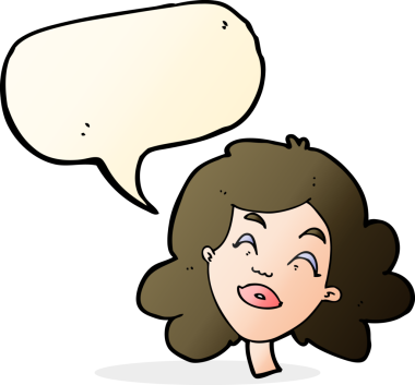 Bir insan tarafından çizilmiş konuşma balonlu mutlu kadın yüzü.