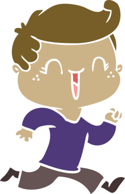 Bir insan tarafından çizilmiş düz renkli çizgi film karakteri.