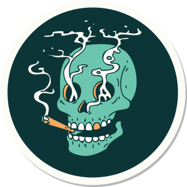 Bir insan tarafından çizilmiş bir kafatasının geleneksel stiliyle dövme çıkartması.