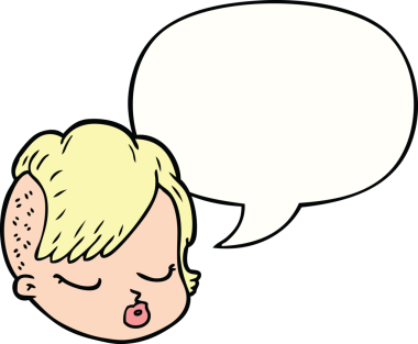 Bir insan tarafından çizilmiş konuşma baloncuğu olan bir kadın yüzü.