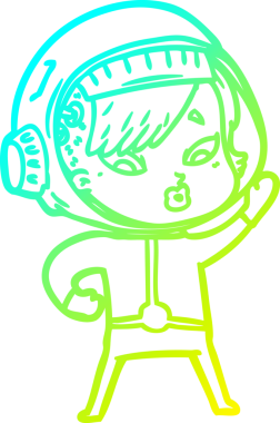 Bir insan tarafından çizilmiş soğuk gradyan çizgili astronot kadın çizimi.