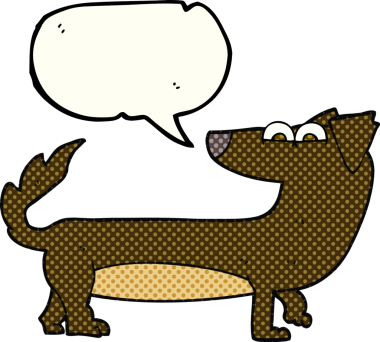 Bir insan tarafından çizilmiş serbest çizilmiş çizgi roman konuşma balonu çizgi film köpeği.