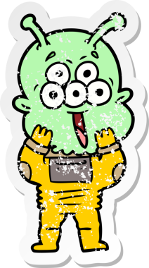 Bir insan tarafından çizilmiş mutlu çizgi film uzaylısının sıkıntılı çıkartması.