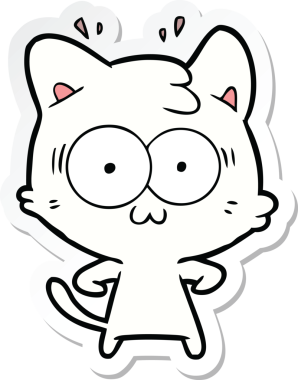 Bir çizgi film çıkartması. Bir insan tarafından çizilmiş, şaşırmış bir kedi.