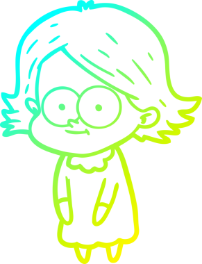 Bir insan tarafından çizilmiş mutlu çizgi film kızı çizimi.