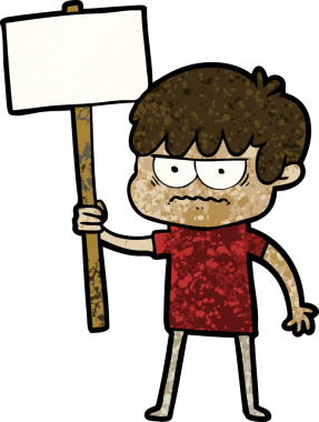 Bir insan tarafından çizilmiş sinirli çizgi film çocuğu.