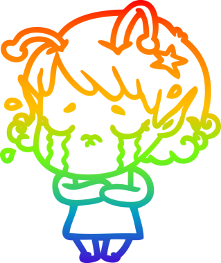 Gökkuşağı gradyan çizgisi, bir insan tarafından çizilmiş ağlayan uzaylı bir kızın çizimi.