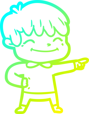 Bir çizgi film karakteri çizen soğuk çizgi bir insan tarafından çizilmiş mutlu çocuk.