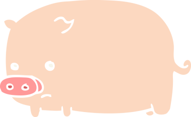 Bir insan tarafından çizilmiş şirin düz renkli çizgi film domuzu.