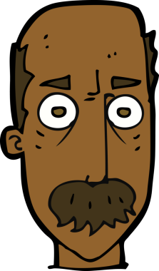 Bir insan tarafından çizilmiş bıyıklı bir çizgi film adamı.