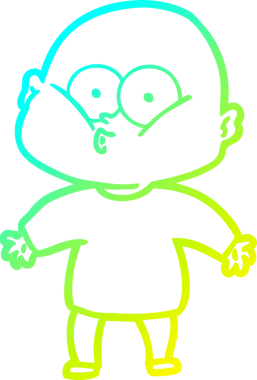 Bir insan tarafından çizilmiş, kel bir adamın soğuk çizgi çizimi.