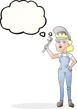 Serbest çizim düşünce balonu karikatürü yeteneğine sahip bir kadın bir insan tarafından çizilmiş ingiliz anahtarı