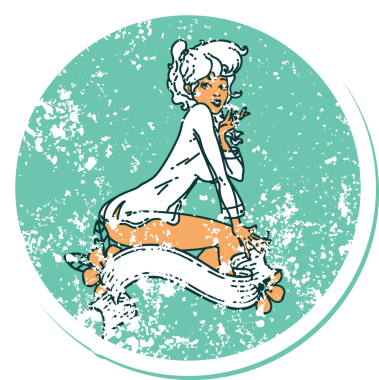 İkonik sıkıntılı dövme stili bir kız resmi, afişi insan tarafından çizilmiş bir tişört giyiyor.