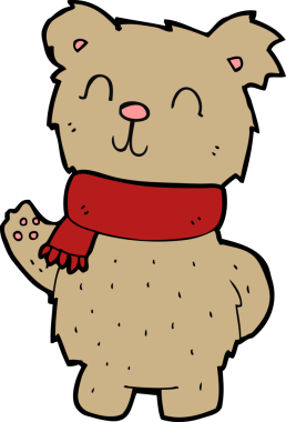 Bir insan tarafından çizilmiş oyuncak ayıyı sallayan çizgi film.