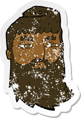 Bir insan tarafından çizilmiş sakallı bir karikatür çıkartması.