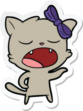 Bir insan tarafından çizilmiş esneyen bir kedinin çıkartması.