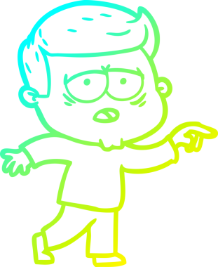 Bir insan tarafından çizilmiş, yorgun bir adamın soğuk çizgi çizimi.