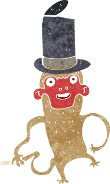 Bir insan tarafından çizilmiş silindir şapkalı bir maymun.