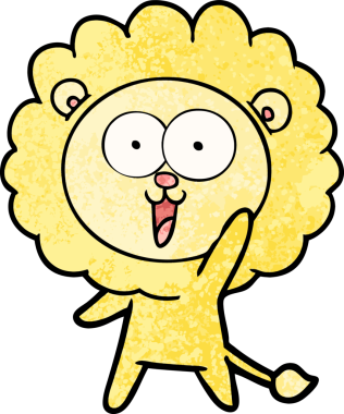 Bir insan tarafından çizilmiş mutlu çizgi film aslanı.