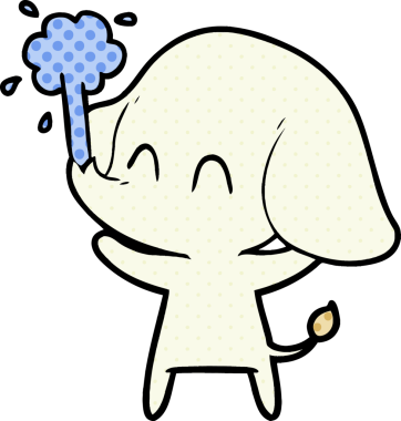 Bir insan tarafından çizilmiş su püskürten sevimli bir fil.