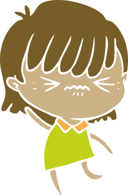 Bir insan tarafından çizilmiş düz renkli çizgi film kızı.