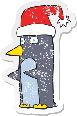 Bir insan tarafından çizilmiş bir penguen çizgi filminin gerilimli yapıştırması.