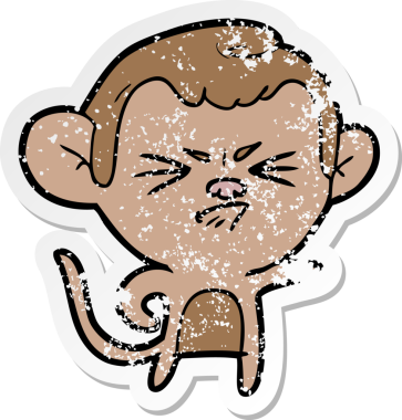 Bir insan tarafından çizilmiş kızgın bir maymunun sıkıntılı çıkartması.