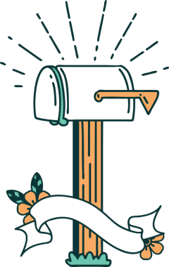 Bir insan tarafından çizilmiş dövme stili kapalı posta kutusu olan kaydırma pankartı