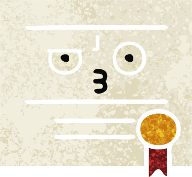 Bir insan tarafından çizilmiş mezuniyet diplomasının retro çizim tarzı karikatürü.