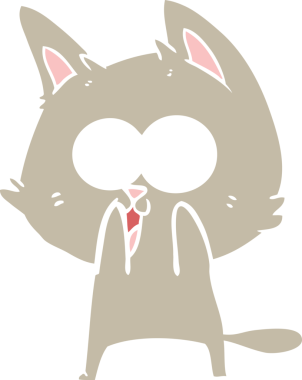 Bir insan tarafından çizilmiş komik düz renkli çizgi film kedisi.