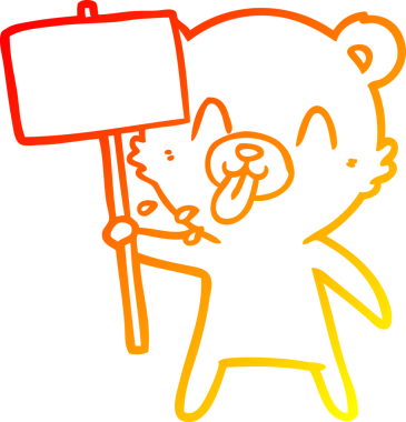 Bir insan tarafından çizilmiş protesto işareti olan kaba bir çizgi film ayısının sıcak çizgi çizimi